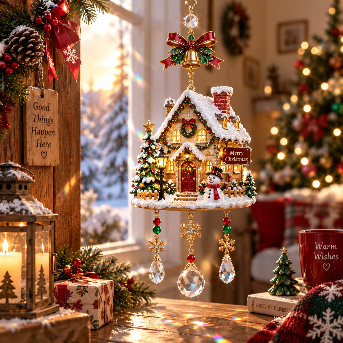 Christmas cottage hanging ornament