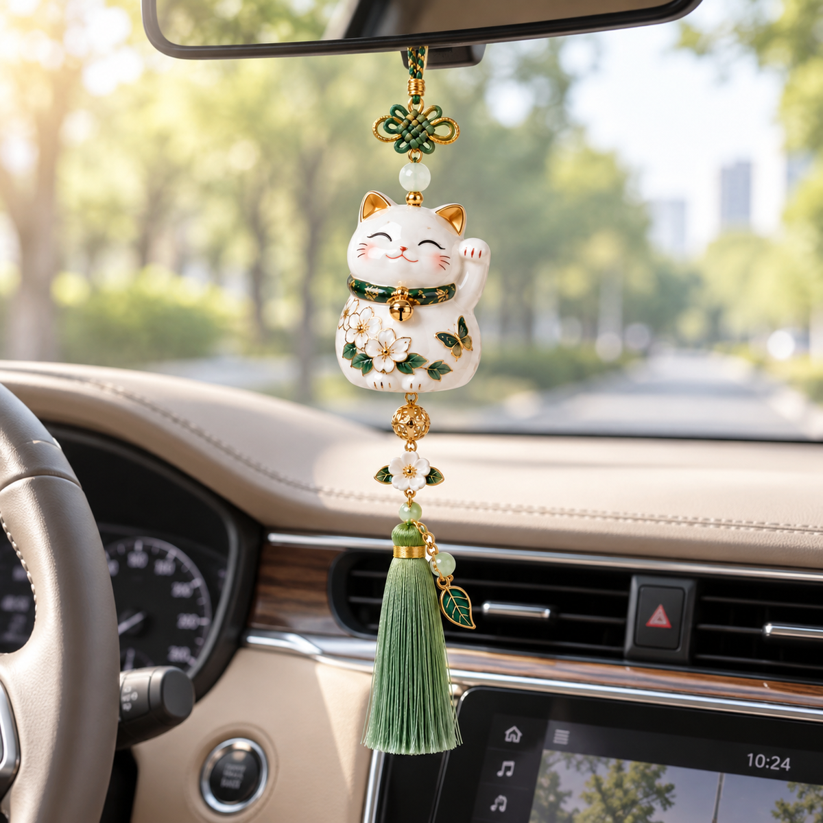 Ceramic cat tassel hanging ornament