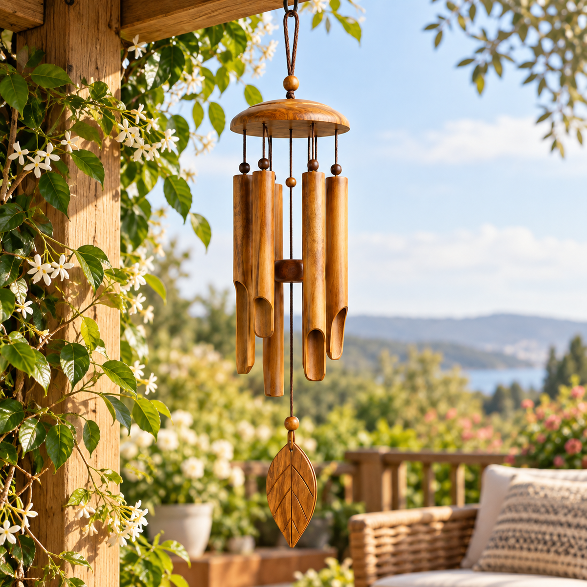 Handcrafted-style wooden wind chime