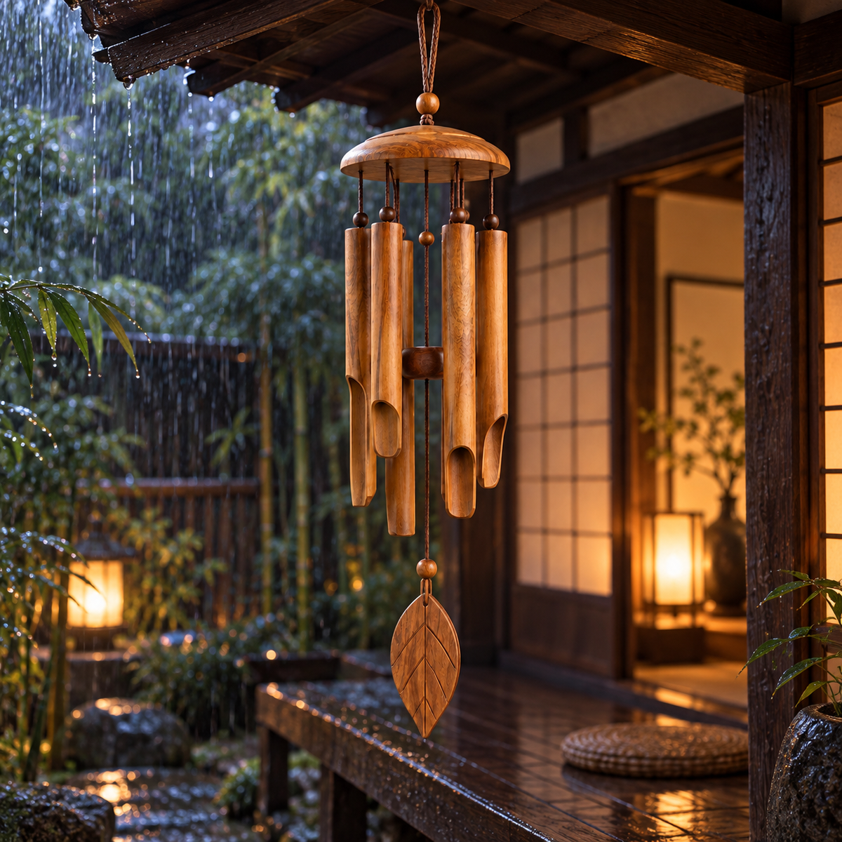 Handcrafted-style wooden wind chime