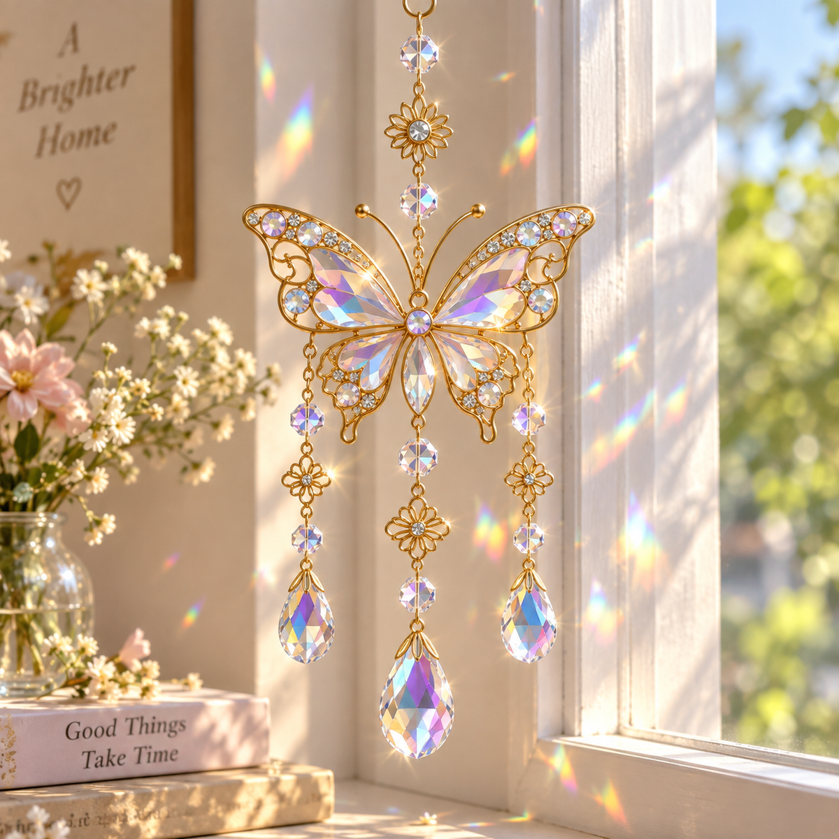 Butterfly metal crystal hanging ornament