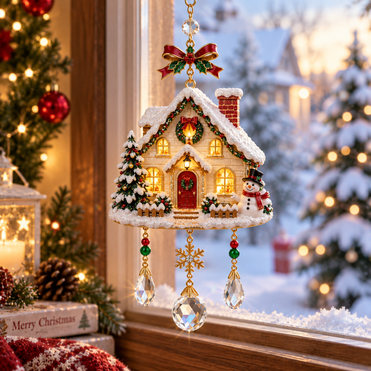 Christmas cottage hanging ornament