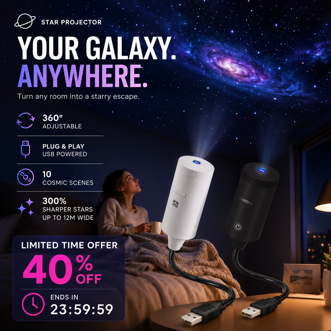 ✨ Plug-and-Play HD Star Projector🥳50,000+ Happy Users